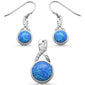 Round Blue Opal & Cubic Zirconia .925 Sterling Silver Earrings & Pendant Set
