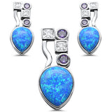 Blue Opal Amethyst & Cubic Zirconia .925 Sterling Silver Earrings & Pendant Set