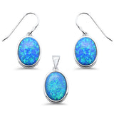 <span>CLOSEOUT! </span>Oval Blue Opal .925 Sterling Silver Pendant & Earring Set