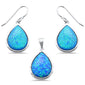 Pear Blue Opal .925 Sterling Silver Pendant & Earring Set