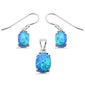 Oval Blue Opal .925 Sterling Silver Pendant & Earrings Set
