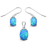 <span>CLOSEOUT! </span>Oval Blue Opal .925 Sterling Silver Pendant & Earrings Set