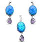 <span>CLOSEOUT! </span>Oval Blue Opal & Pear Amethyst .925 Sterling Silver Pendant & Earring Set