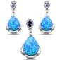 <span>CLOSEOUT! </span>Pear Shape Blue Opal & Amethyst .925 Sterling Silver Pendant & Earring Set