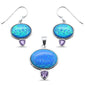 Blue Opal & Amethyst Cubic Zirconia .925 Sterling Silver Pendant & Earrings Set
