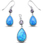 <span>CLOSEOUT! </span>Pear Shape Blue Opal & Amethyst .925 Sterling Silver Pendant & Earring Set