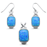 Cushion Cut Blue Opal .925 Sterling Silver Pendant & Earring Set