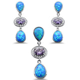 <span>CLOSEOUT! </span>Pear Blue Opal & Amethyst .925 Sterling Silver Pendant & Earring Set