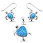 Blue Opal Heart & Turtle .925 Sterling Silver Pendant & Earrings Set