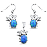 <span>CLOSEOUT! </span>Blue Opal & Cubic Zirconia .925 Sterling Silver Pendant & Earring Set