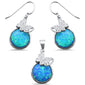 <span>CLOSEOUT! </span>Round Blue Opal & CZ .925 Sterling Silver Pendant & Earring Set