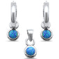 Blue Opal Dangling .925 Sterling Silver Pendant & Earrings Set