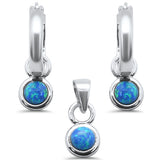Blue Opal Dangling .925 Sterling Silver Pendant & Earrings Set