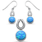 Blue Opal & Cubic Zirconia Dangling .925 Sterling Silver Earrings & Pendant Set
