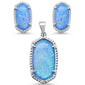 <span>CLOSEOUT! </span>New Blue Opal .925 Sterling Silver Pendant & Earring Set