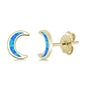 Yellow Gold Plated Blue Opal Moon .925 Sterling Silver Earrings