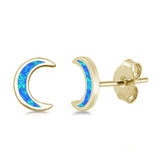 Yellow Gold Plated Blue Opal Moon .925 Sterling Silver Earrings