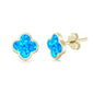 Yellow Gold Plated Blue Opal Clover Flower .925 Sterling Silver Earrings