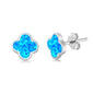Blue Opal Clover Flower .925 Sterling Silver Earrings