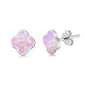 Pink Opal Clover Flower .925 Sterling Silver Earrings