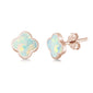 Rose Gold Plated White Opal Clover Flower .925 Sterling Silver Earrings