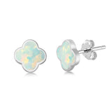 White Opal Clover Flower .925 Sterling Silver Earrings