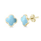 Yellow Gold Plated Larimar Clover Flower .925 Sterling Silver Earrings
