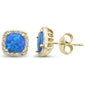 Yellow Gold Plated Cushion Cut Blue Opal & Cubic Zirconia .925 Sterling Silver Earrings
