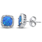 Cushion Cut Blue Opal & Cubic Zirconia .925 Sterling Silver Earrings
