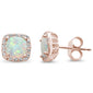 Rose Gold Plated Cushion Cut White Opal & CZ .925 Sterling Silver Earrings