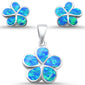 Blue Opal Plumeria Flower .925 Sterling Silver Earring & Pendant Set