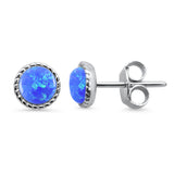 <span>CLOSEOUT! </span>Round Braided Milgrain Blue Opal .925 Sterling Silver Stud Earrings