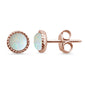 Rose Gold Plated Round Braided Milgrain White Opal .925 Sterling Silver Stud Earrings