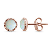 <span>CLOSEOUT! </span>Rose Gold Plated Round Braided Milgrain White Opal .925 Sterling Silver Stud Earrings
