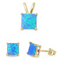 Yellow Gold Plated Blue Opal Earring & Pendant .925 Sterling Silver Set