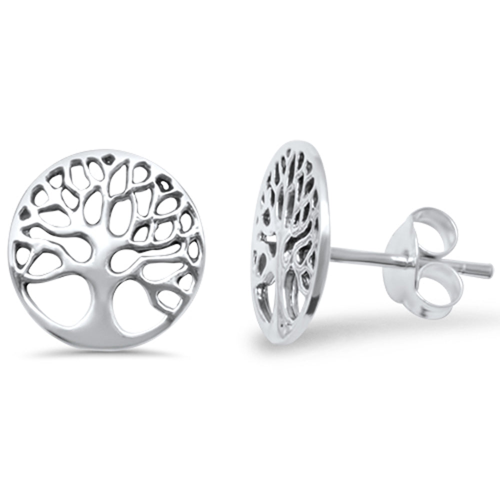 <span>CLOSEOUT! </span>Plain Round Tree of Life Studs .925 Sterling Silver Earrings