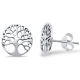 <span>CLOSEOUT! </span>Plain Round Tree of Life Studs .925 Sterling Silver Earrings
