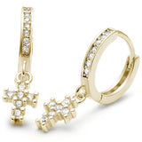 <span>CLOSEOUT! </span>Yellow Gold Plated Cubic Zirconia Cross Hoop .925 Sterling Silver Earrings
