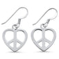 <span>CLOSEOUT! </span>Plain Heart Peace Sign Dangling .925 Sterling Silver Earrings