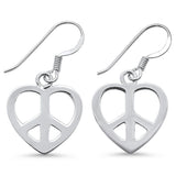 <span>CLOSEOUT! </span>Plain Heart Peace Sign Dangling .925 Sterling Silver Earrings