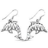 Plain Drop Dangle Dolphin .925 Sterling Silver Earrings