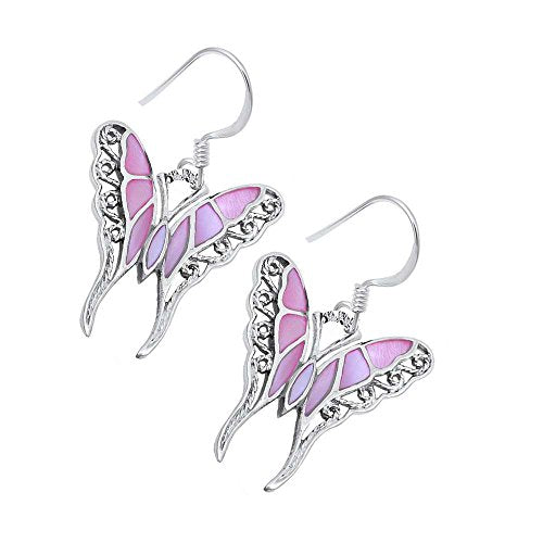 <span>CLOSEOUT!</span> Pink Pearl Filigree Butterfly .925 Sterling Silver Earring