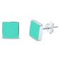 <span>CLOSEOUT!</span> Green Turquoise Square Stud .925 Sterling Silver Earrings