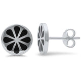 Black Onyx Floral Design .925 Sterling Silver Earring