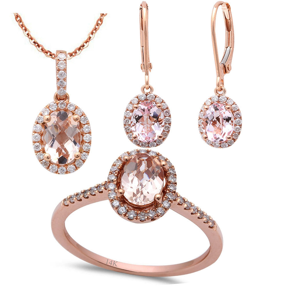 3.11ct F VS Morganite & Diamond 14kt Rose Gold Ring, Pendant & Earring Set