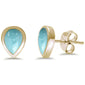 Yellow Gold Plated Pear Shape Natural Larimar .925 Sterling Silver Earrings