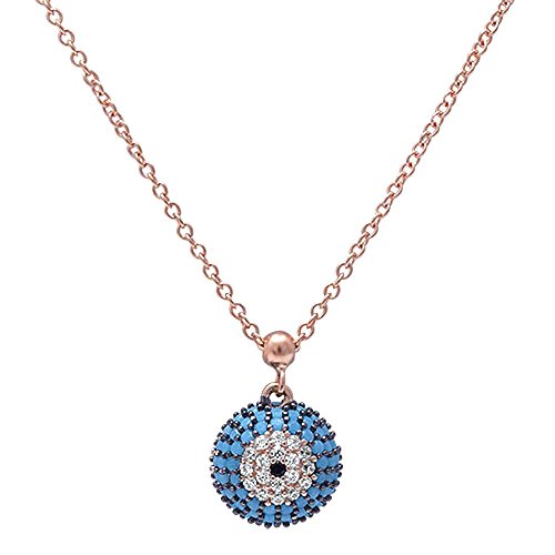 <span>CLOSEOUT!</span> Rose Gold Turquoise, Cz, &  Evil Eye .925 Sterling Silver Pendant Necklace