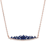 Rose Gold Plated Blue Sapphire & Cubic Zirconia Crown .925 Sterling Silver Pendant Necklace