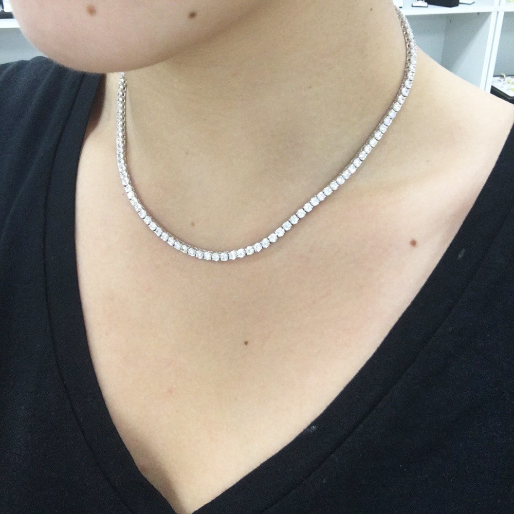 2MM Round Cubic Zirconia Necklace .925 Sterling Silver 17" Long