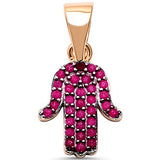 Rose Gold Plated Ruby Hand of Hamsa Charm .925 Sterling Silver Pendant
